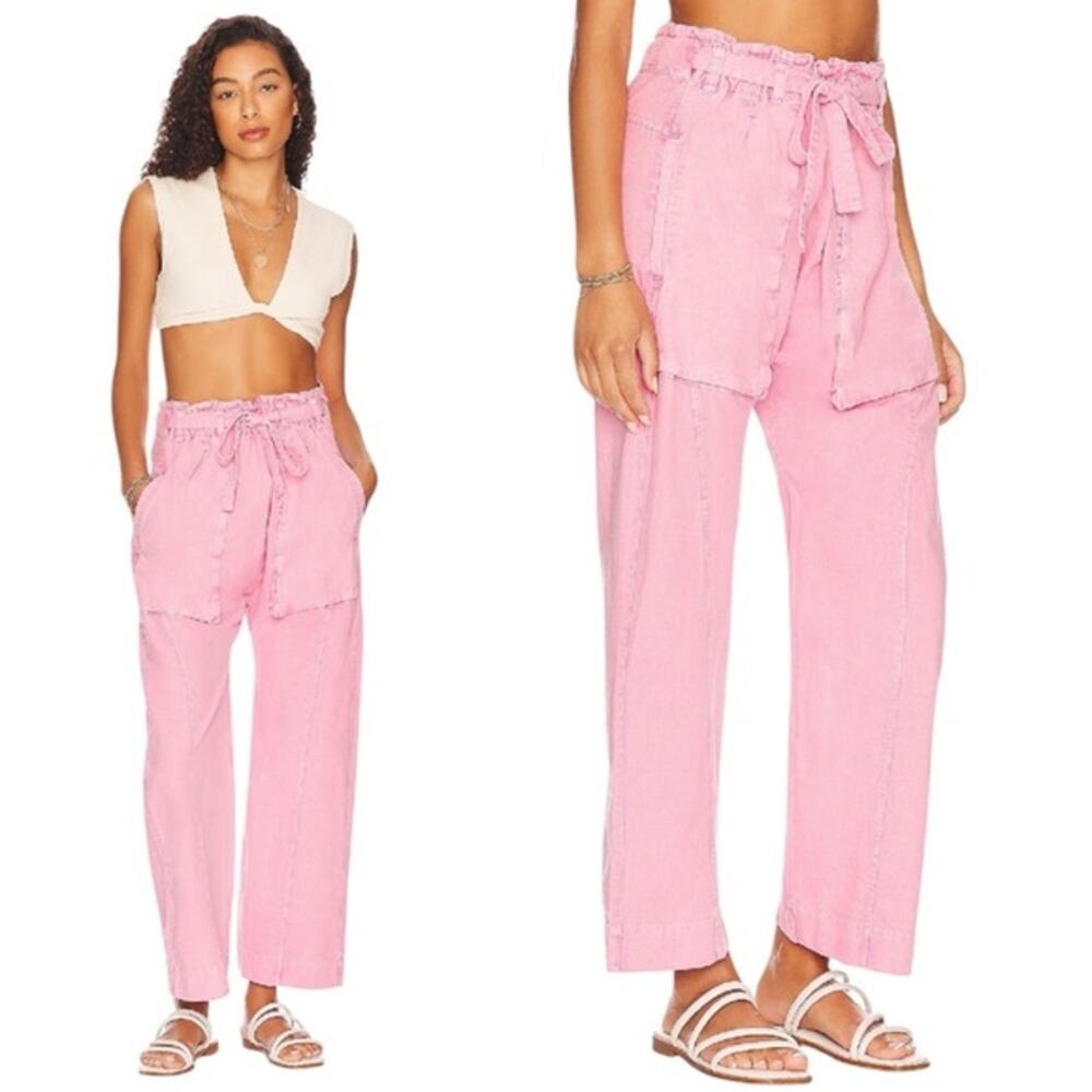 Free People Cotton Linen Sky Rider Pants in Rosebloom size Large